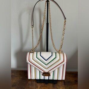 Michael Kors Designer Whitney White Rainbow Quilted Leather Shoulder Bag